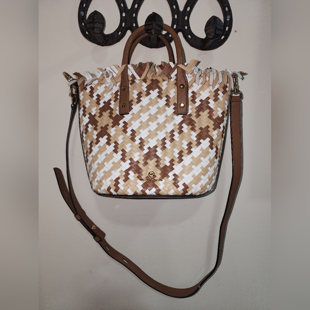 Michael Kors Medium Marley Woven Bucket Bag Tote Crossbody Leather - Picture 13 of 14